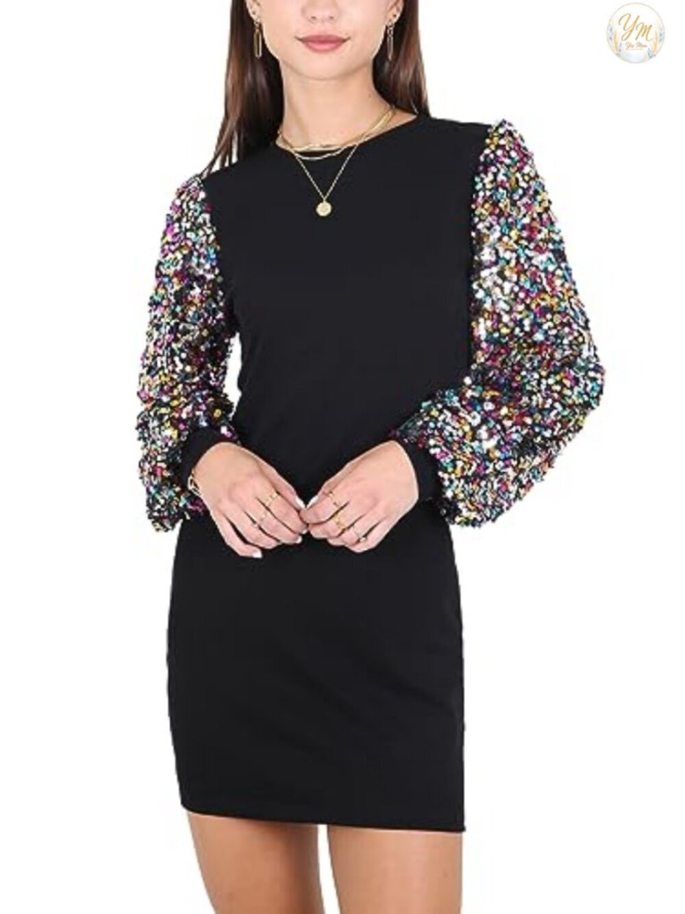 Womens Sequin Bodycon Mini Dress Long Sleeve Party Cocktail Evening